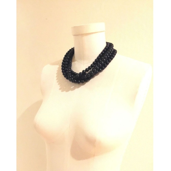 Black Lucite MultiStrand Beaded Statement Necklace - Picture 5 of 7